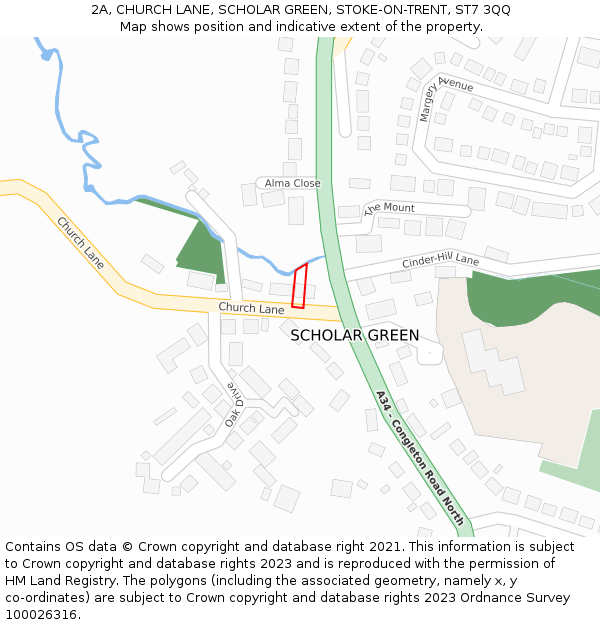 2A, CHURCH LANE, SCHOLAR GREEN, STOKE-ON-TRENT, ST7 3QQ: Location map and indicative extent of plot