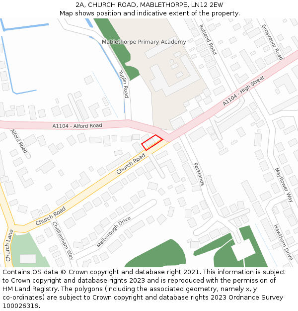 2A, CHURCH ROAD, MABLETHORPE, LN12 2EW: Location map and indicative extent of plot