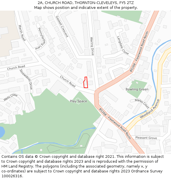 2A, CHURCH ROAD, THORNTON-CLEVELEYS, FY5 2TZ: Location map and indicative extent of plot