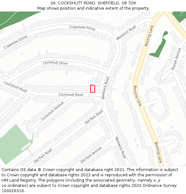 2A, COCKSHUTT ROAD, SHEFFIELD, S8 7DX: Location map and indicative extent of plot