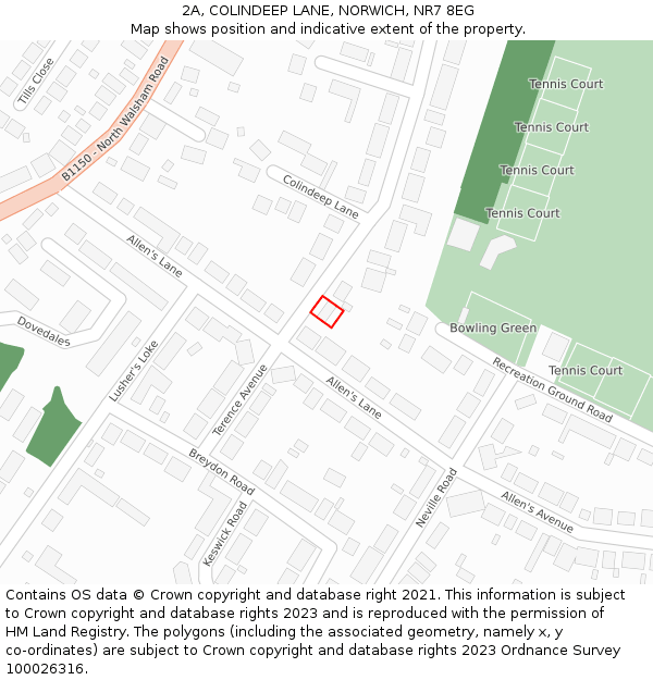 2A, COLINDEEP LANE, NORWICH, NR7 8EG: Location map and indicative extent of plot