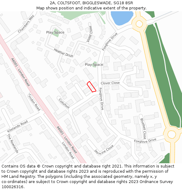 2A, COLTSFOOT, BIGGLESWADE, SG18 8SR: Location map and indicative extent of plot