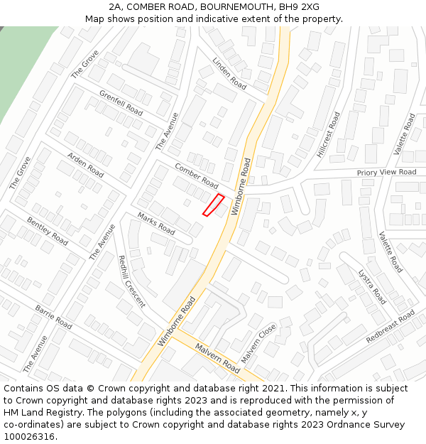 2A, COMBER ROAD, BOURNEMOUTH, BH9 2XG: Location map and indicative extent of plot