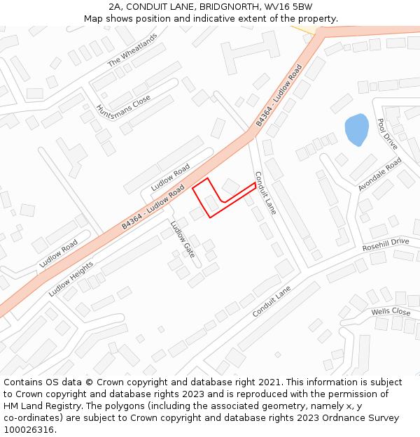 2A, CONDUIT LANE, BRIDGNORTH, WV16 5BW: Location map and indicative extent of plot