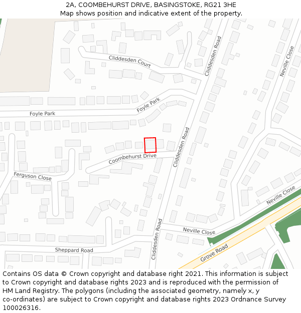 2A, COOMBEHURST DRIVE, BASINGSTOKE, RG21 3HE: Location map and indicative extent of plot