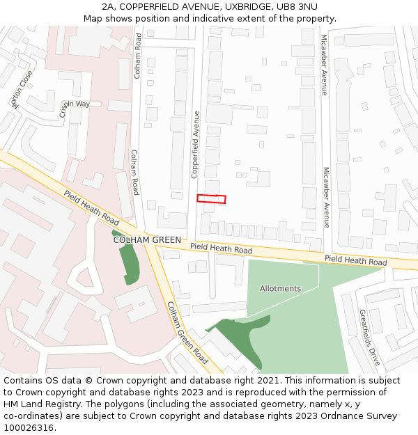 2A, COPPERFIELD AVENUE, UXBRIDGE, UB8 3NU: Location map and indicative extent of plot
