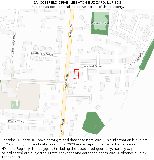 2A, COTEFIELD DRIVE, LEIGHTON BUZZARD, LU7 3DS: Location map and indicative extent of plot