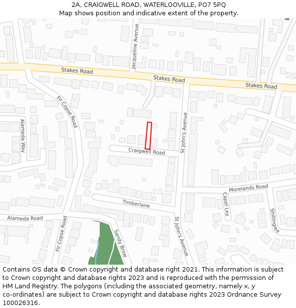 2A, CRAIGWELL ROAD, WATERLOOVILLE, PO7 5PQ: Location map and indicative extent of plot