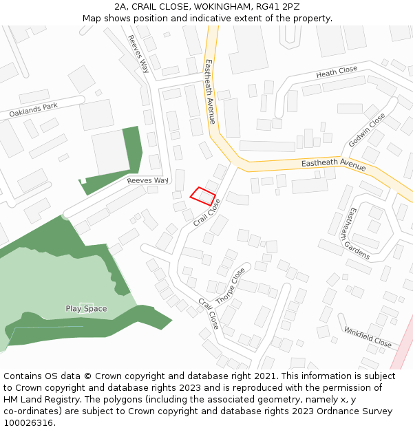 2A, CRAIL CLOSE, WOKINGHAM, RG41 2PZ: Location map and indicative extent of plot