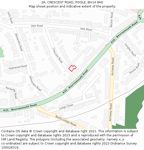 2A, CRESCENT ROAD, POOLE, BH14 9AS: Location map and indicative extent of plot