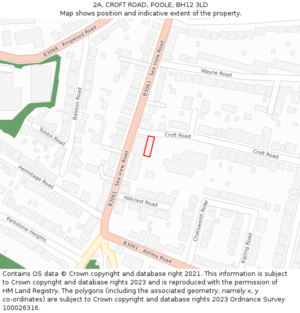 2A, CROFT ROAD, POOLE, BH12 3LD: Location map and indicative extent of plot