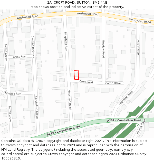 2A, CROFT ROAD, SUTTON, SM1 4NE: Location map and indicative extent of plot