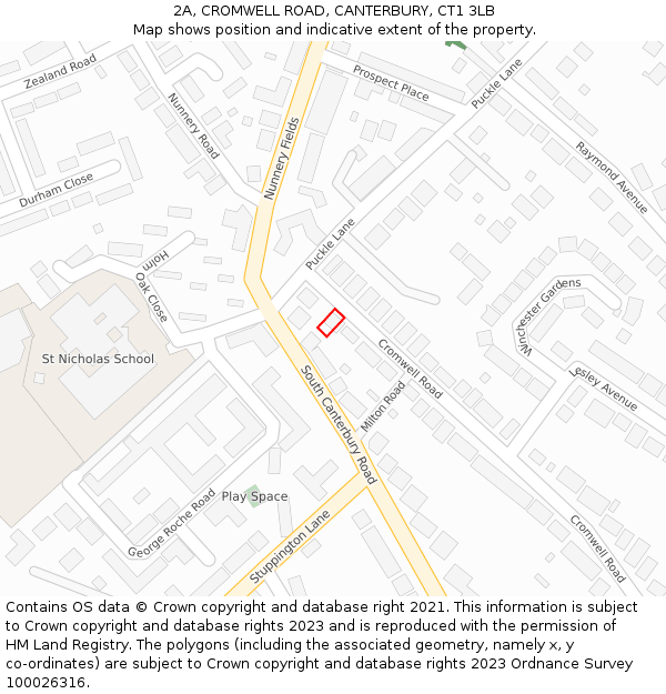 2A, CROMWELL ROAD, CANTERBURY, CT1 3LB: Location map and indicative extent of plot