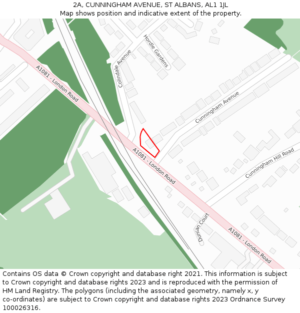 2A, CUNNINGHAM AVENUE, ST ALBANS, AL1 1JL: Location map and indicative extent of plot