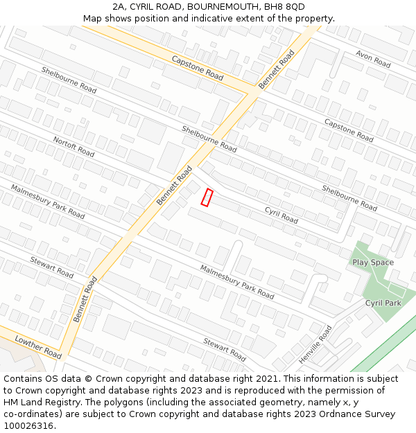 2A, CYRIL ROAD, BOURNEMOUTH, BH8 8QD: Location map and indicative extent of plot