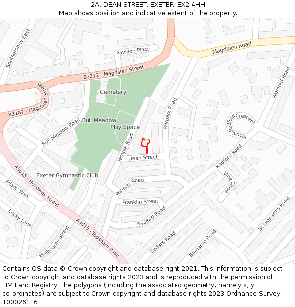 2A, DEAN STREET, EXETER, EX2 4HH: Location map and indicative extent of plot