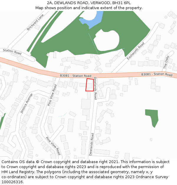2A, DEWLANDS ROAD, VERWOOD, BH31 6PL: Location map and indicative extent of plot