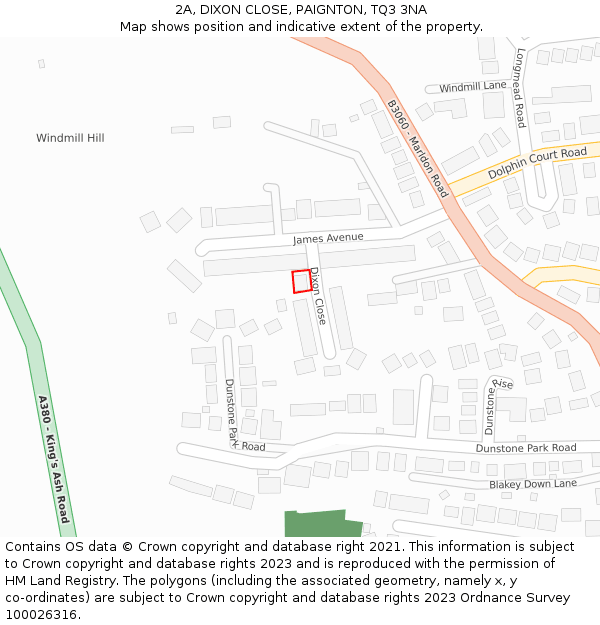 2A, DIXON CLOSE, PAIGNTON, TQ3 3NA: Location map and indicative extent of plot