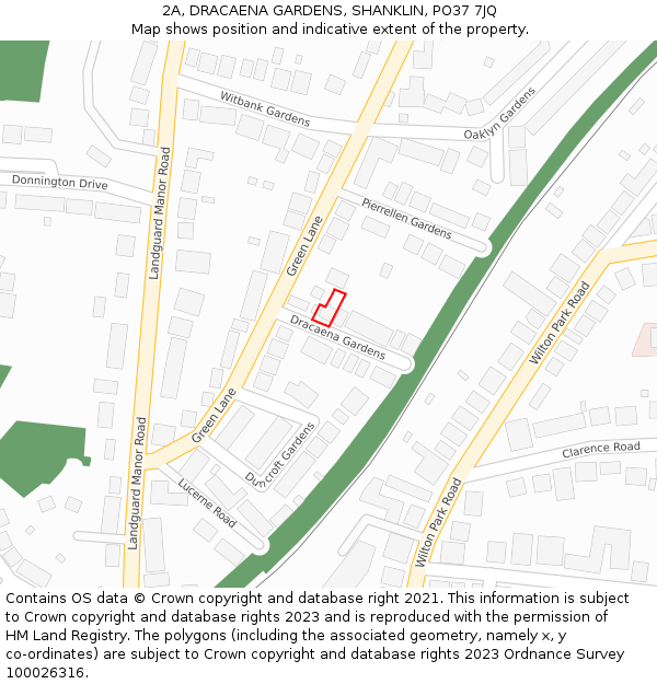 2A, DRACAENA GARDENS, SHANKLIN, PO37 7JQ: Location map and indicative extent of plot