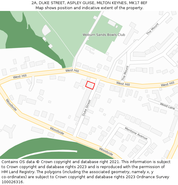 2A, DUKE STREET, ASPLEY GUISE, MILTON KEYNES, MK17 8EF: Location map and indicative extent of plot