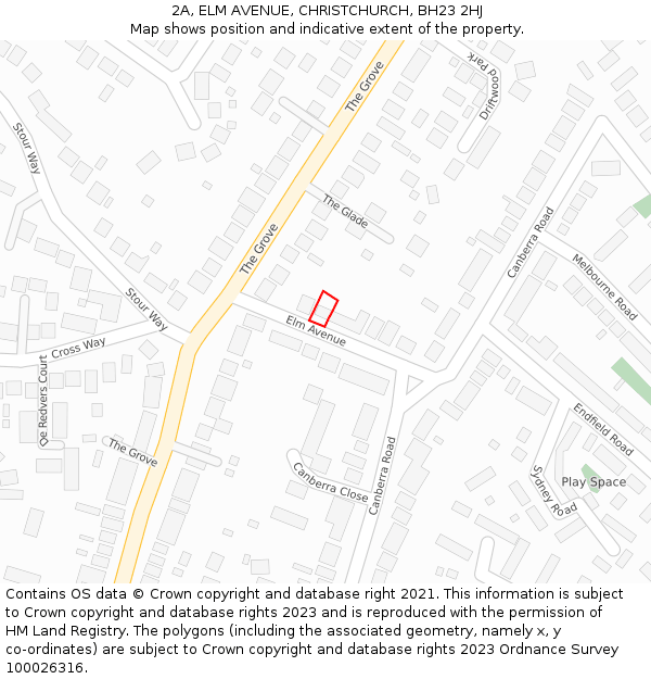2A, ELM AVENUE, CHRISTCHURCH, BH23 2HJ: Location map and indicative extent of plot