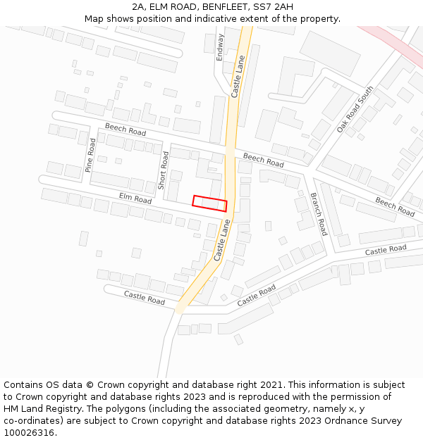 2A, ELM ROAD, BENFLEET, SS7 2AH: Location map and indicative extent of plot