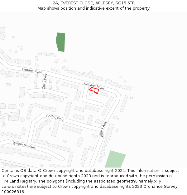 2A, EVEREST CLOSE, ARLESEY, SG15 6TR: Location map and indicative extent of plot