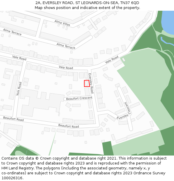 2A, EVERSLEY ROAD, ST LEONARDS-ON-SEA, TN37 6QD: Location map and indicative extent of plot