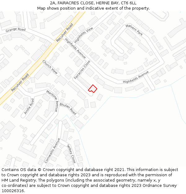 2A, FAIRACRES CLOSE, HERNE BAY, CT6 6LL: Location map and indicative extent of plot