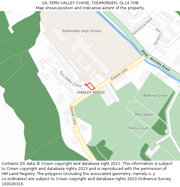 2A, FERN VALLEY CHASE, TODMORDEN, OL14 7HB: Location map and indicative extent of plot