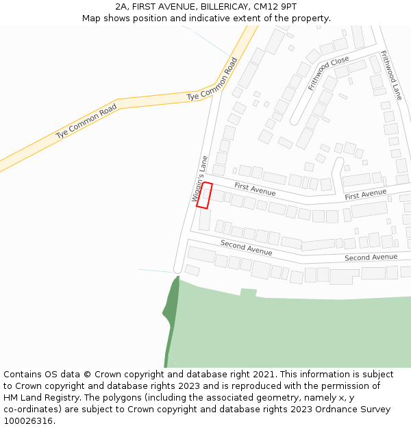2A, FIRST AVENUE, BILLERICAY, CM12 9PT: Location map and indicative extent of plot