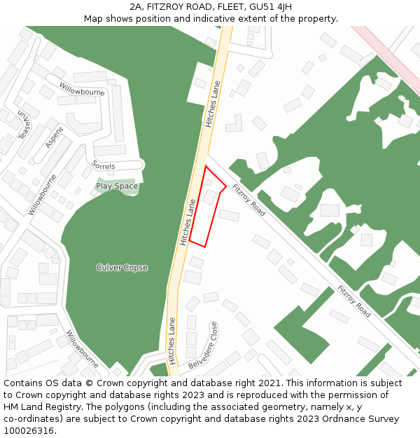 2A, FITZROY ROAD, FLEET, GU51 4JH: Location map and indicative extent of plot
