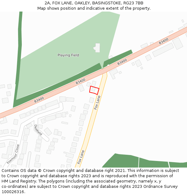 2A, FOX LANE, OAKLEY, BASINGSTOKE, RG23 7BB: Location map and indicative extent of plot