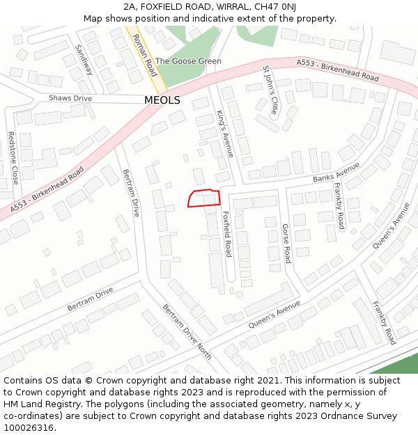 2A, FOXFIELD ROAD, WIRRAL, CH47 0NJ: Location map and indicative extent of plot