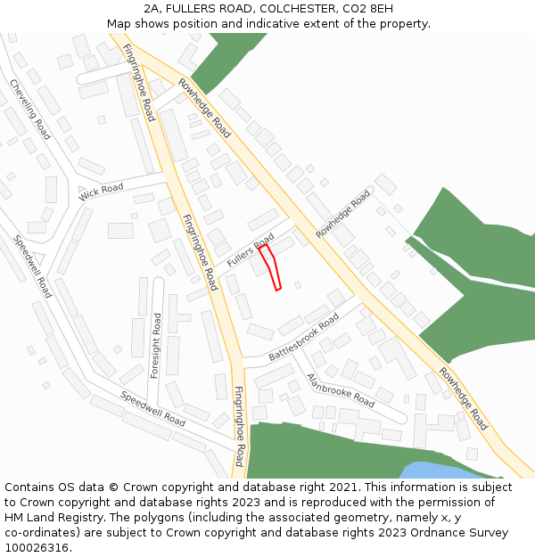 2A, FULLERS ROAD, COLCHESTER, CO2 8EH: Location map and indicative extent of plot
