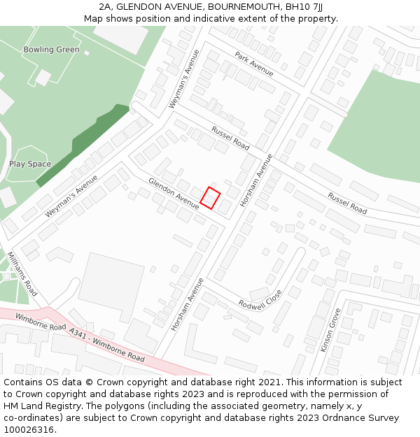 2A, GLENDON AVENUE, BOURNEMOUTH, BH10 7JJ: Location map and indicative extent of plot