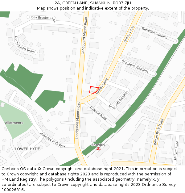 2A, GREEN LANE, SHANKLIN, PO37 7JH: Location map and indicative extent of plot