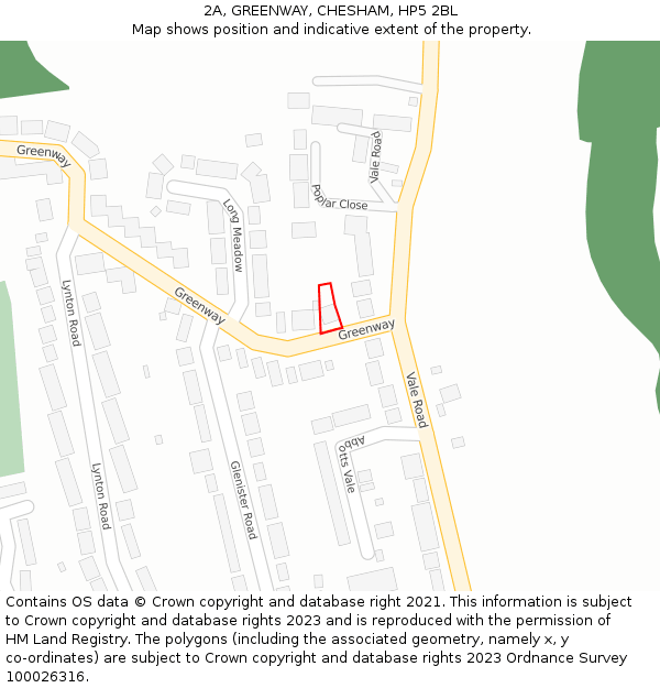 2A, GREENWAY, CHESHAM, HP5 2BL: Location map and indicative extent of plot