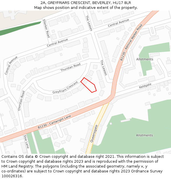 2A, GREYFRIARS CRESCENT, BEVERLEY, HU17 8LR: Location map and indicative extent of plot