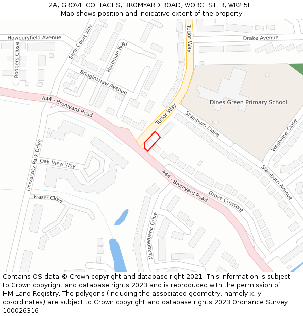 2A, GROVE COTTAGES, BROMYARD ROAD, WORCESTER, WR2 5ET: Location map and indicative extent of plot