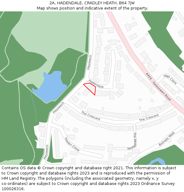 2A, HADENDALE, CRADLEY HEATH, B64 7JW: Location map and indicative extent of plot