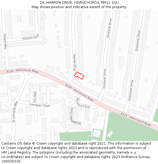 2A, HARROW DRIVE, HORNCHURCH, RM11 1NU: Location map and indicative extent of plot