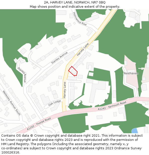 2A, HARVEY LANE, NORWICH, NR7 0BQ: Location map and indicative extent of plot