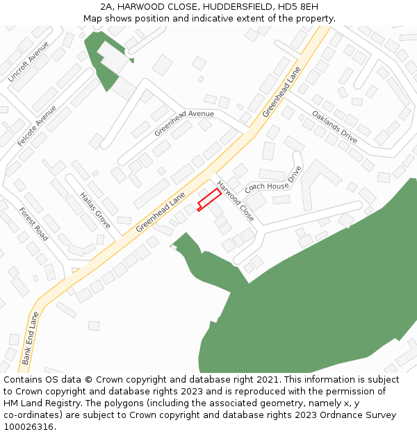 2A, HARWOOD CLOSE, HUDDERSFIELD, HD5 8EH: Location map and indicative extent of plot