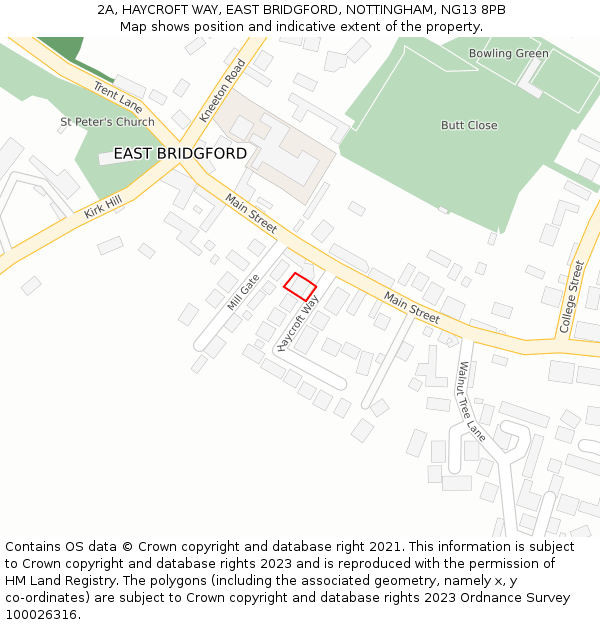 2A, HAYCROFT WAY, EAST BRIDGFORD, NOTTINGHAM, NG13 8PB: Location map and indicative extent of plot