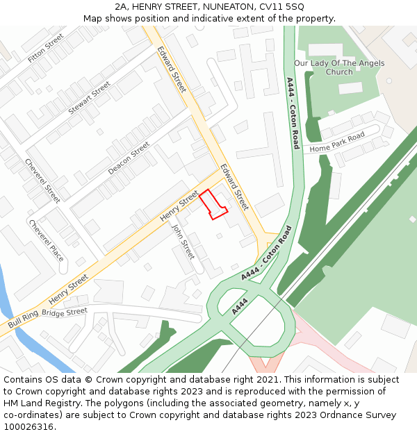 2A, HENRY STREET, NUNEATON, CV11 5SQ: Location map and indicative extent of plot