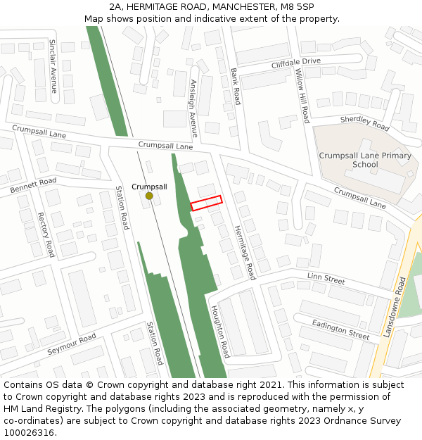 2A, HERMITAGE ROAD, MANCHESTER, M8 5SP: Location map and indicative extent of plot