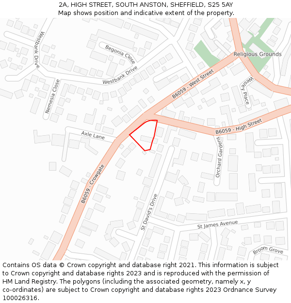 2A, HIGH STREET, SOUTH ANSTON, SHEFFIELD, S25 5AY: Location map and indicative extent of plot