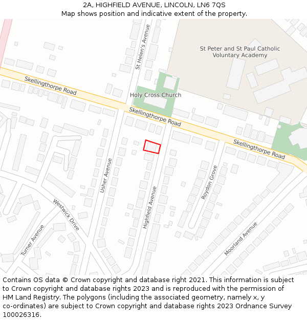 2A, HIGHFIELD AVENUE, LINCOLN, LN6 7QS: Location map and indicative extent of plot