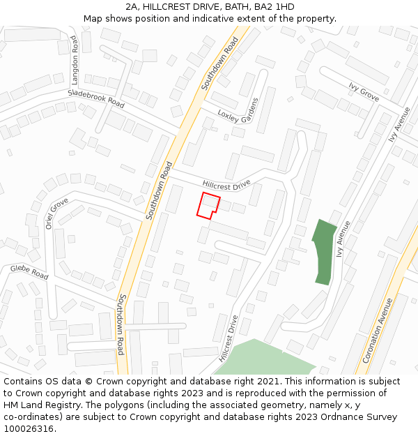 2A, HILLCREST DRIVE, BATH, BA2 1HD: Location map and indicative extent of plot